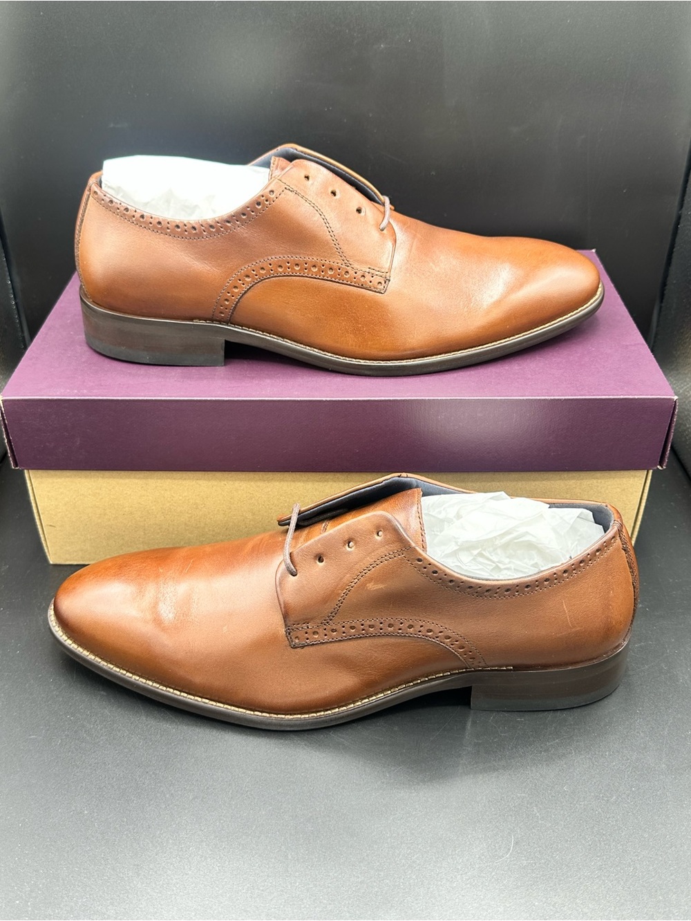Johnston & Murphy Stockton Brown Plain Toe Dress Shoes Size 10.5 NEW WITH BOX